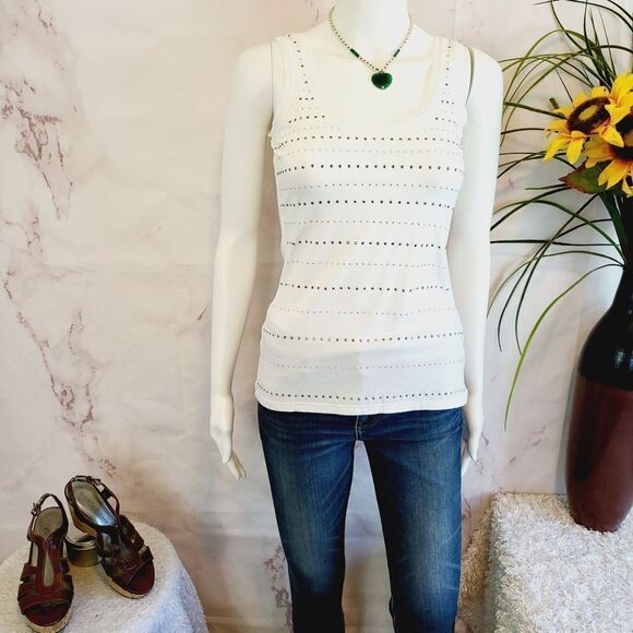 White House Black Market silver stud detail tank top - Picture 3 of 8